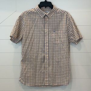 SOUTHERN TIDE Mens Orange/Navy/White Plaid Button Down Short Sleeve Shirt L